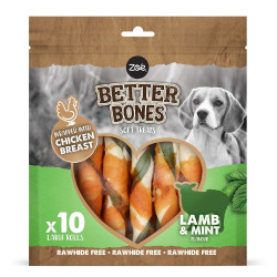 Rolls grandes envueltos en pollo para perros Zoë Better Bones Pack de 10