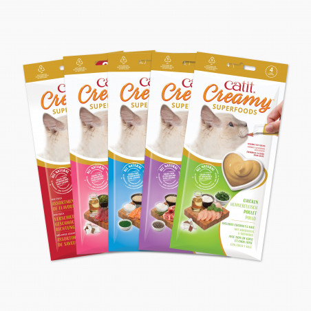 Snack cremoso para gatos Catit Creamy con Superalimentos