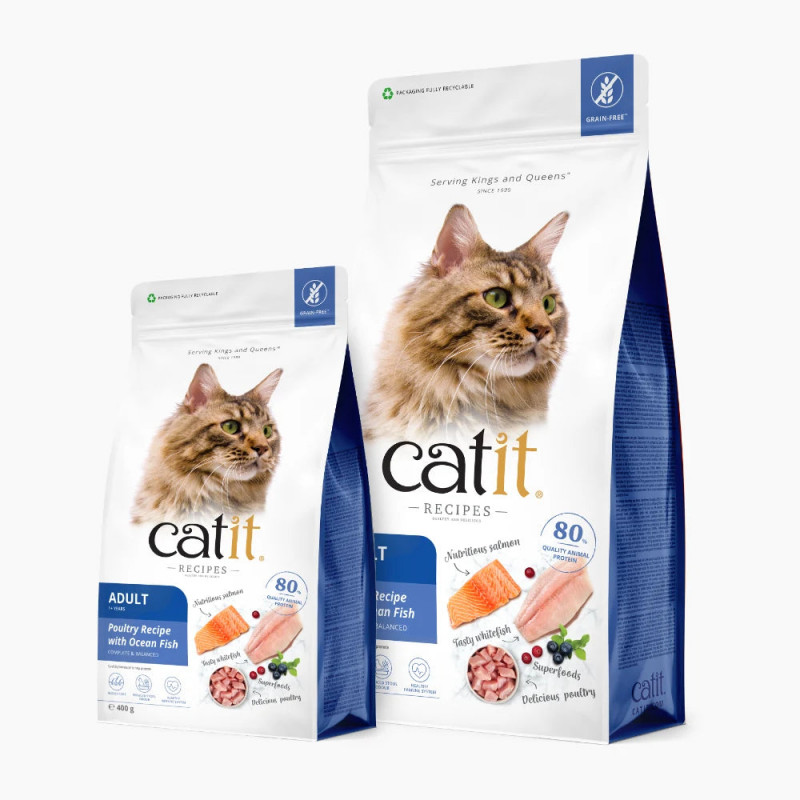 Pienso para gatos con estómago sensible Catit Recipes - Receta de Aves con Pescado de Mar para ADULTO